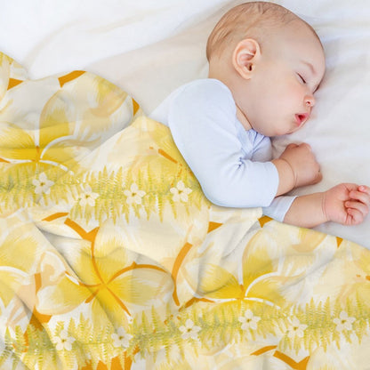 Hanapa'a Waiwai — Plumeria Hula Print Flannel Throw Blanket 40"×50"
