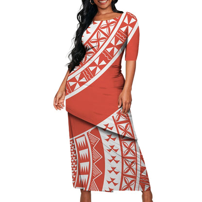 Tribal Floral Print Custom Polynesian Art Design Lady Puletasi Casual Dress