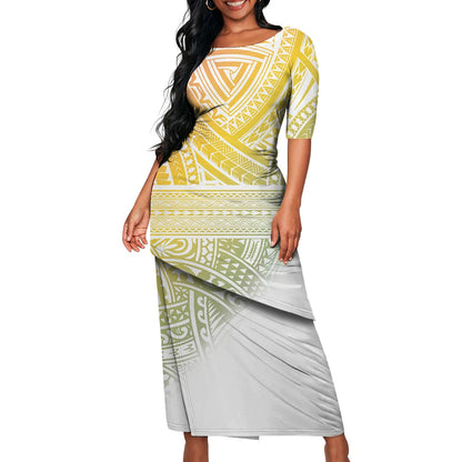 Tribal Floral Print Custom Polynesian Art Design Lady Puletasi Casual Dress