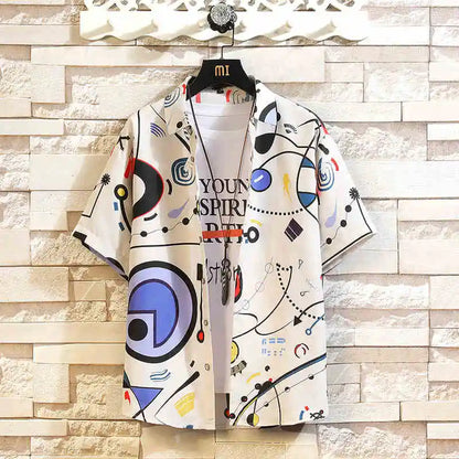 Men's Holiday Lapel Shirts Camisa 3d Print Short Sleeve Hawaiian Shirts Blouse New in Men's Beach Aloha Shirt Tops