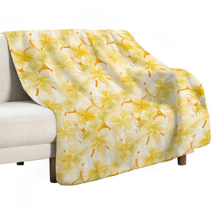 Hanapa'a Waiwai — Plumeria Hula Print Sherpa Fleece Throw Blanket 50"×60"