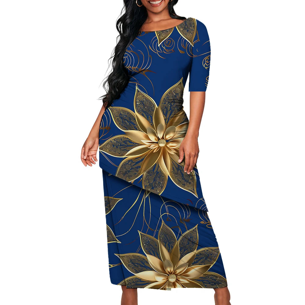 Tribal Floral Print Custom Polynesian Art Design Lady Puletasi Casual Dress