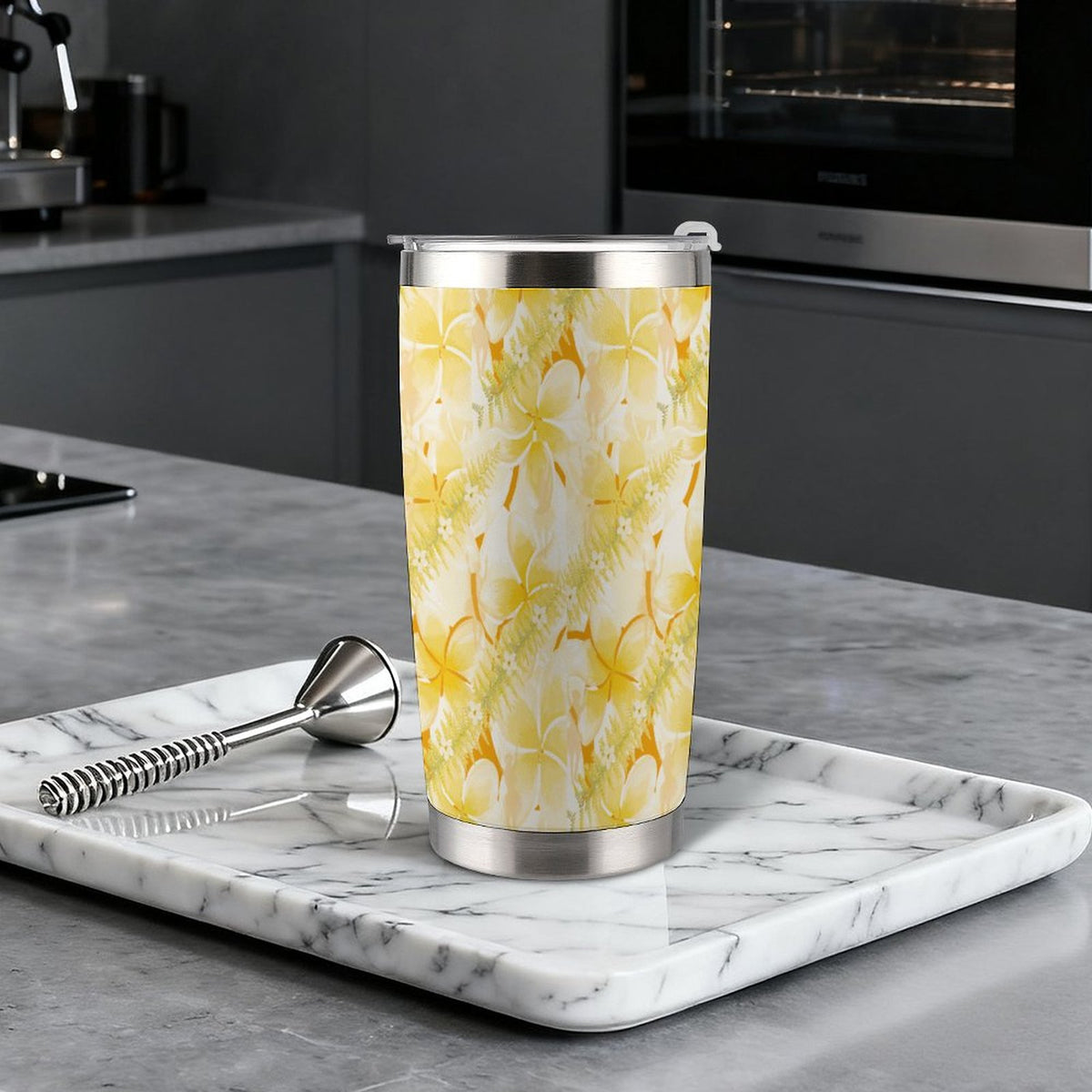 Hanapa'a Waiwai — Plumeria Hula Print 20oz Silver Rim Car Cup