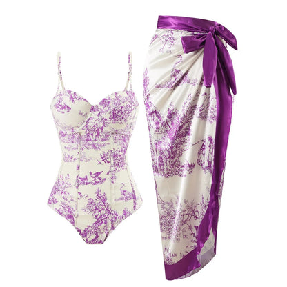 U'i Waiwai — Toile Print Corset Waist Tankini