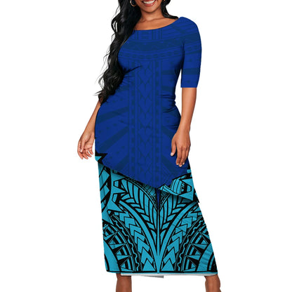 Tribal Floral Print Custom Polynesian Art Design Lady Puletasi Casual Dress