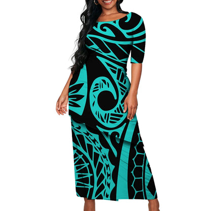 Tribal Floral Print Custom Polynesian Art Design Lady Puletasi Casual Dress
