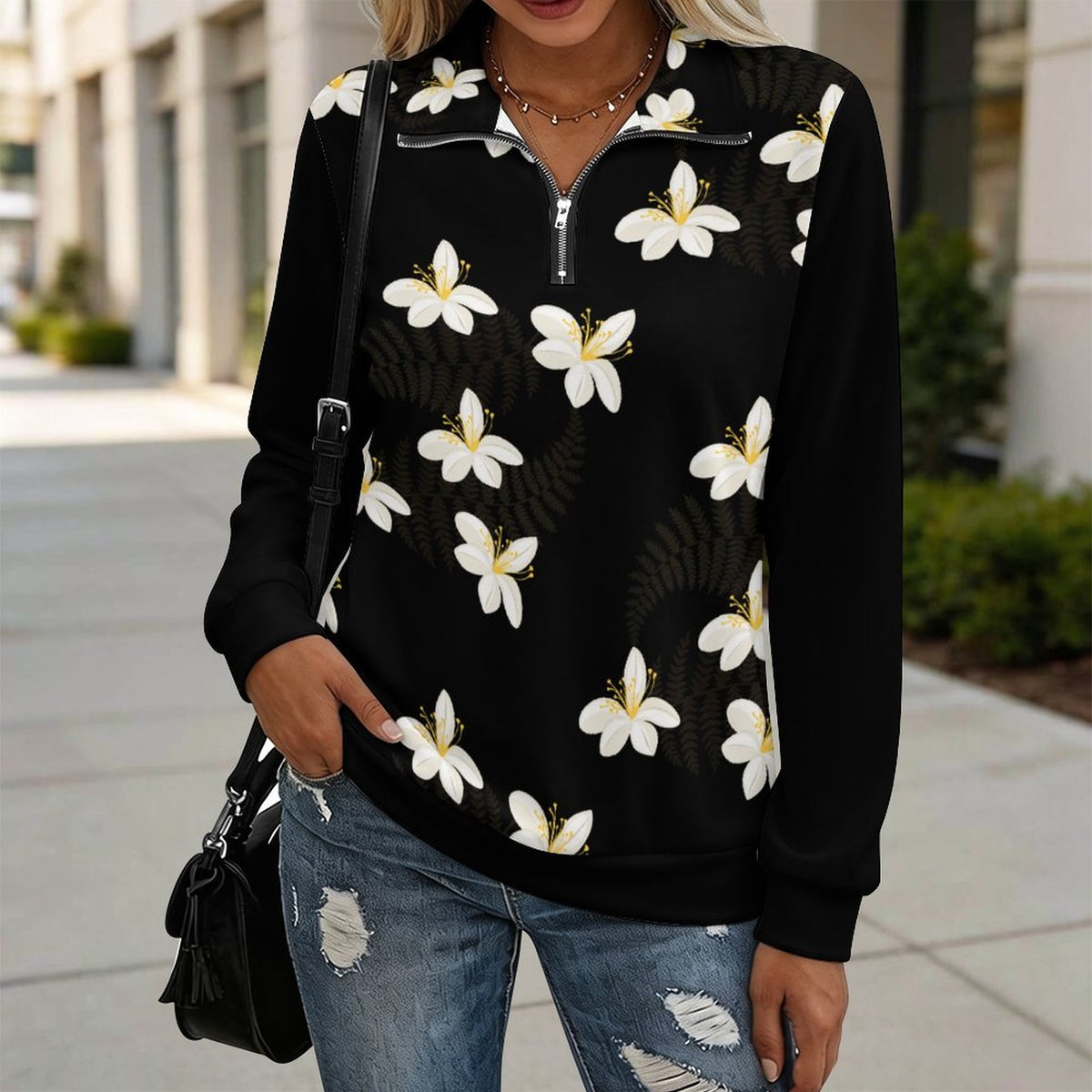 230gsm 1/4 Zipper Women's Pullover Hoodie(All-Over Printing)