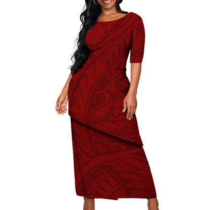 Tribal Floral Print Custom Polynesian Art Design Lady Puletasi Casual Dress
