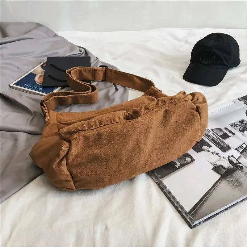 Canvas Shoulder Bag Women Solid Soft Travel Women Crossbody Bag Large Capacity Fashion Handbag Tote Bag Women