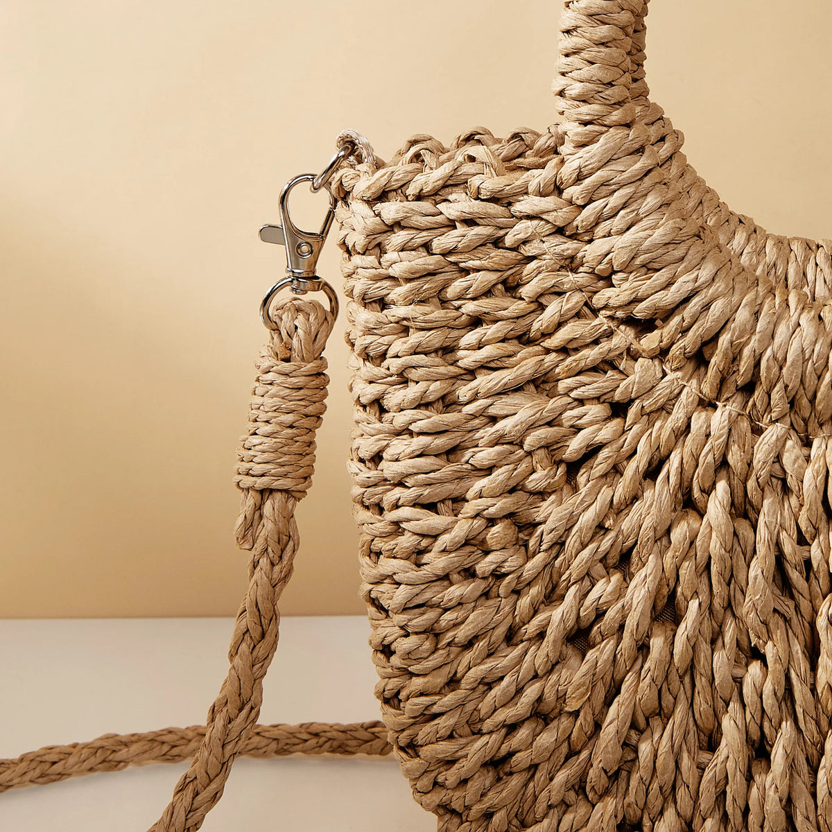 Handwoven Rattan Half-Moon Beach Handbag Large Capacity Women Summer Hollow Out Crossbody Shoulder Bag