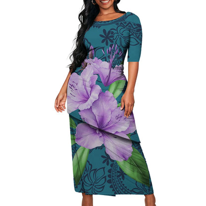 Tribal Floral Print Custom Polynesian Art Design Lady Puletasi Casual Dress