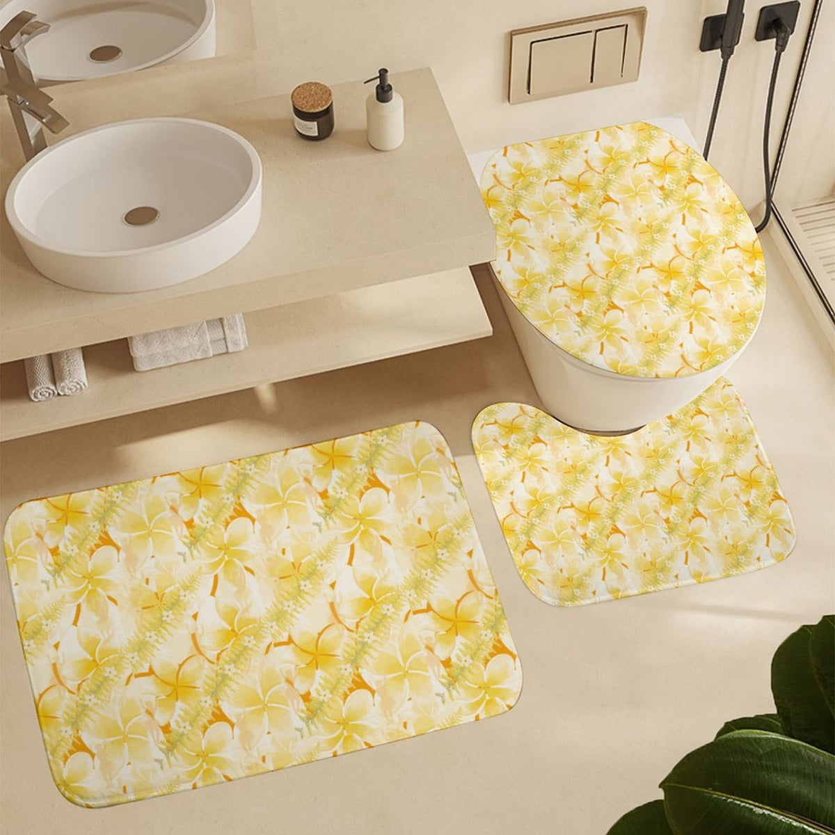 Hanapa'a Waiwai — Plumeria Hula Print Bathroom 4-Piece Set