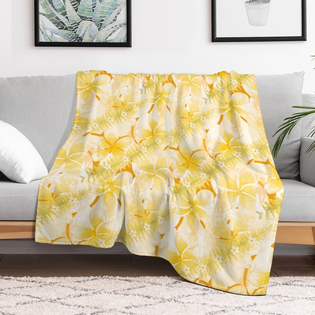 Hanapa'a Waiwai — Plumeria Hula Print Flannel Throw Blanket 40"×50"