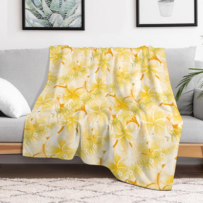 Hanapa'a Waiwai — Plumeria Hula Print Flannel Throw Blanket 40"×50"