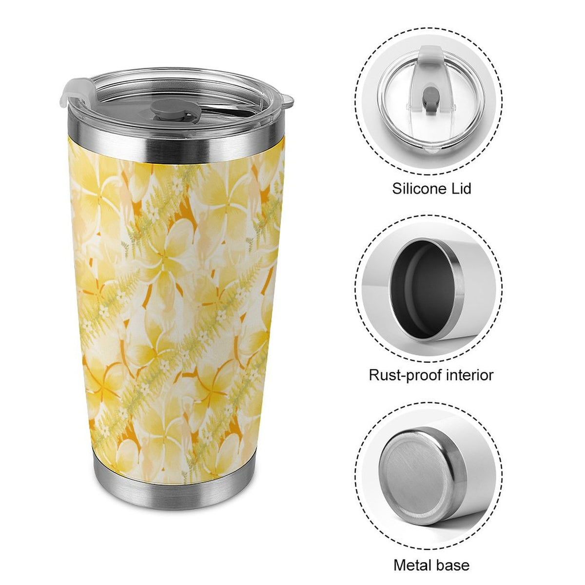 Hanapa'a Waiwai — Plumeria Hula Print 20oz Silver Rim Car Cup