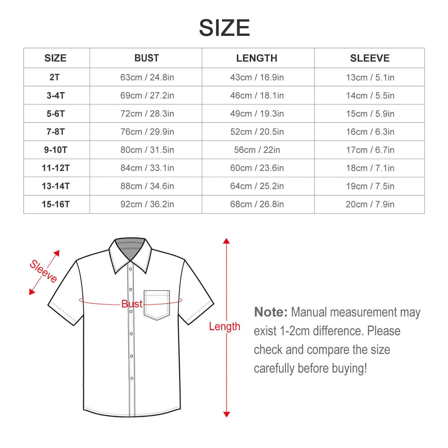 DTG 110gsm Cotton Children's Lapel Collar Shirt(All-Over Printing)