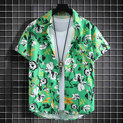 Men's Holiday Lapel Shirts Camisa 3d Print Short Sleeve Hawaiian Shirts Blouse New in Men's Beach Aloha Shirt Tops