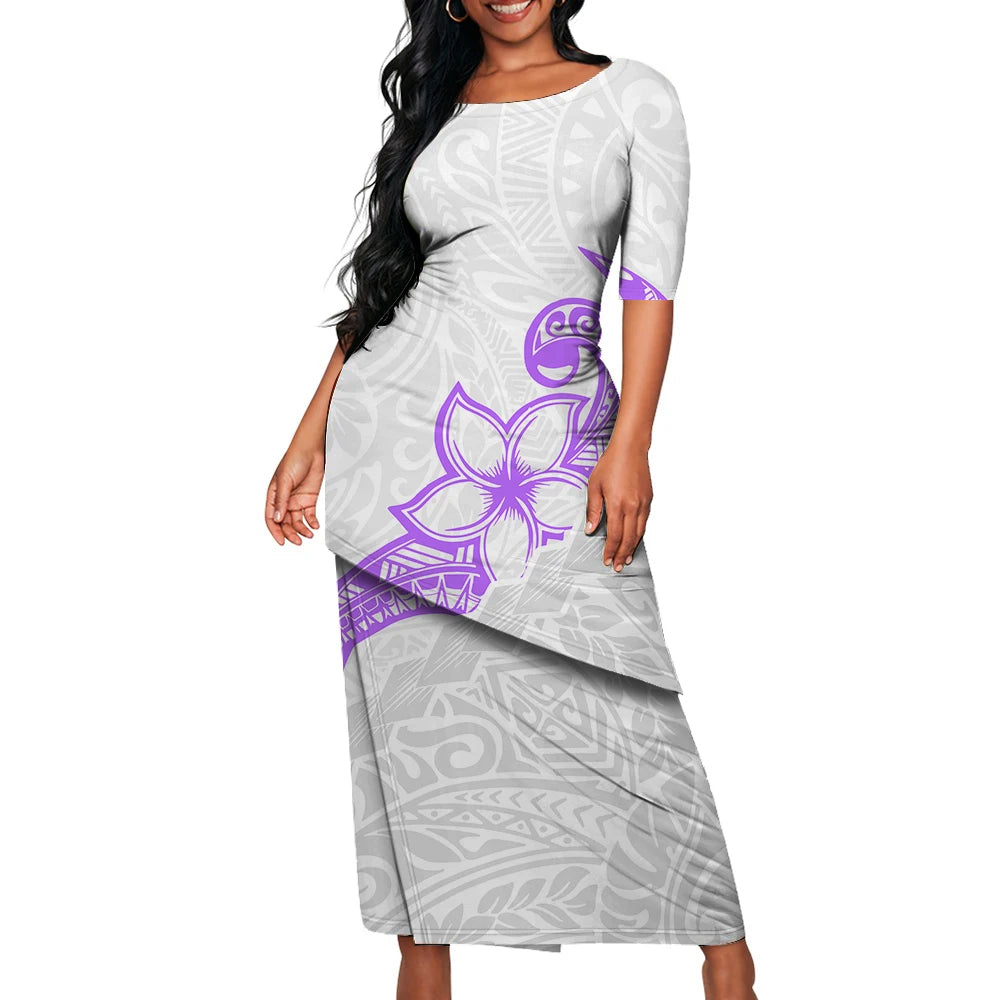 Tribal Floral Print Custom Polynesian Art Design Lady Puletasi Casual Dress