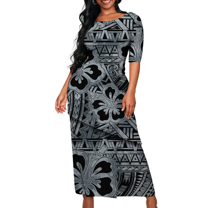 Tribal Floral Print Custom Polynesian Art Design Lady Puletasi Casual Dress