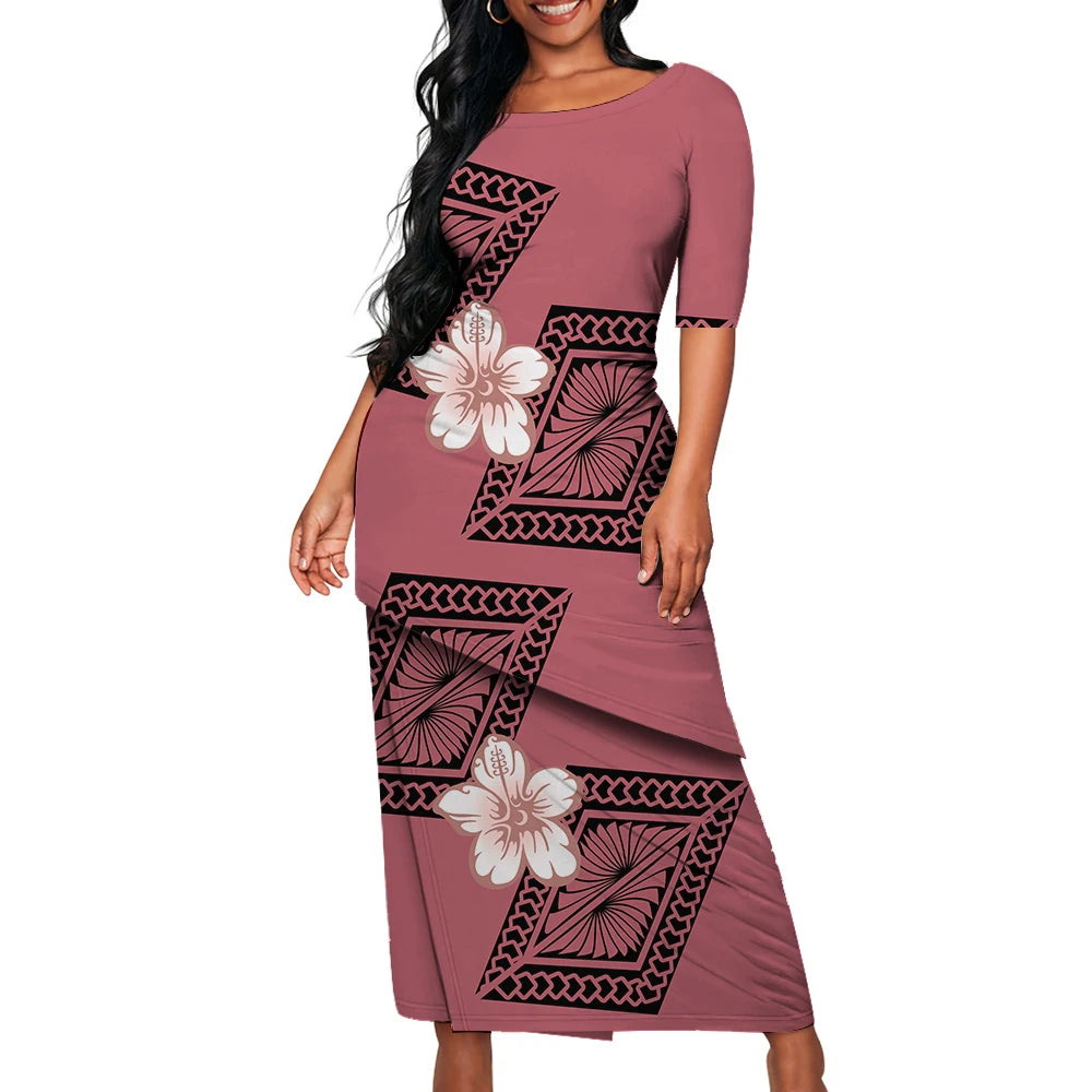 Tribal Floral Print Custom Polynesian Art Design Lady Puletasi Casual Dress